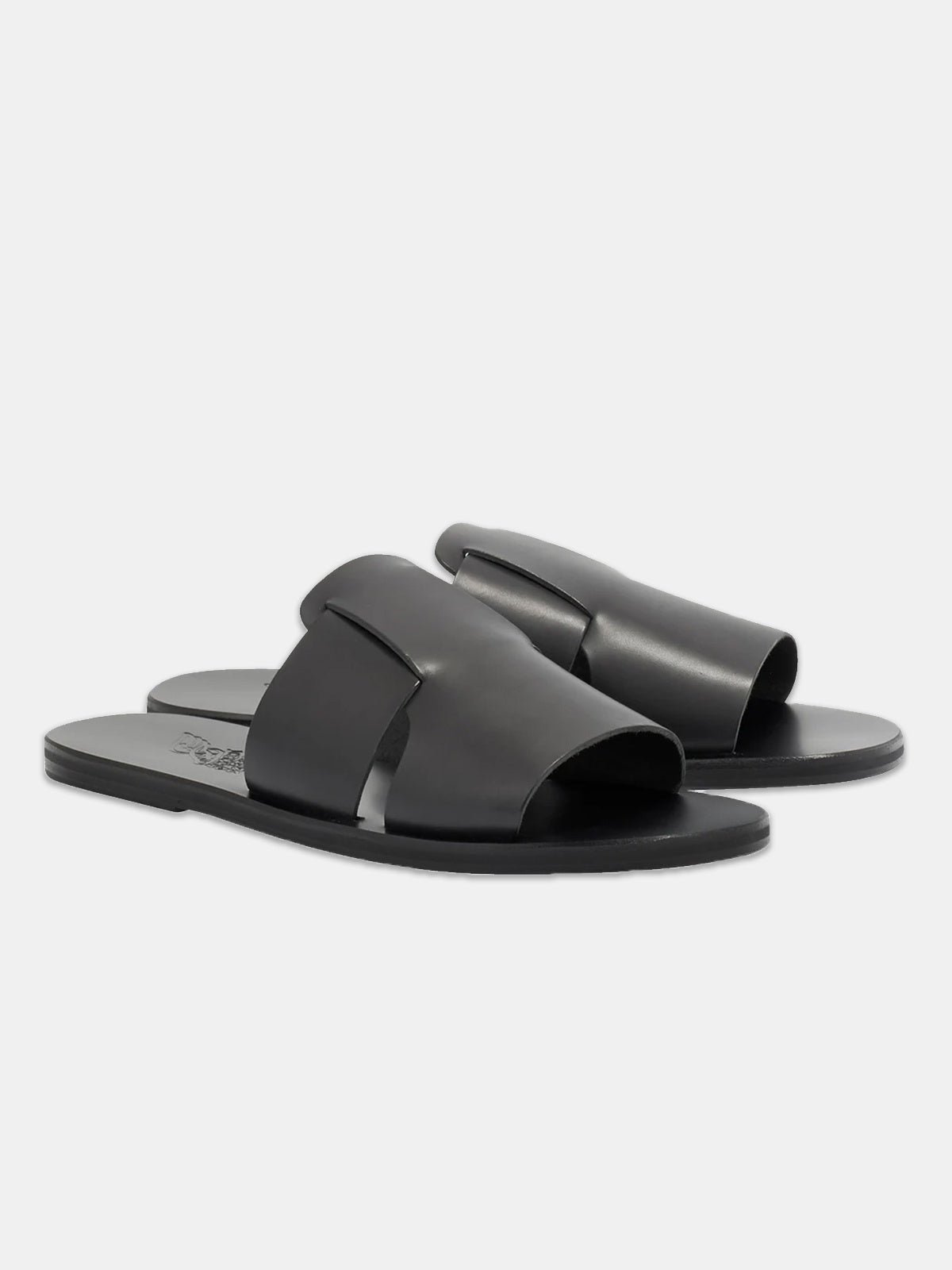 Ancient Greek Sandals Miltiades Leather Slide - Black | 