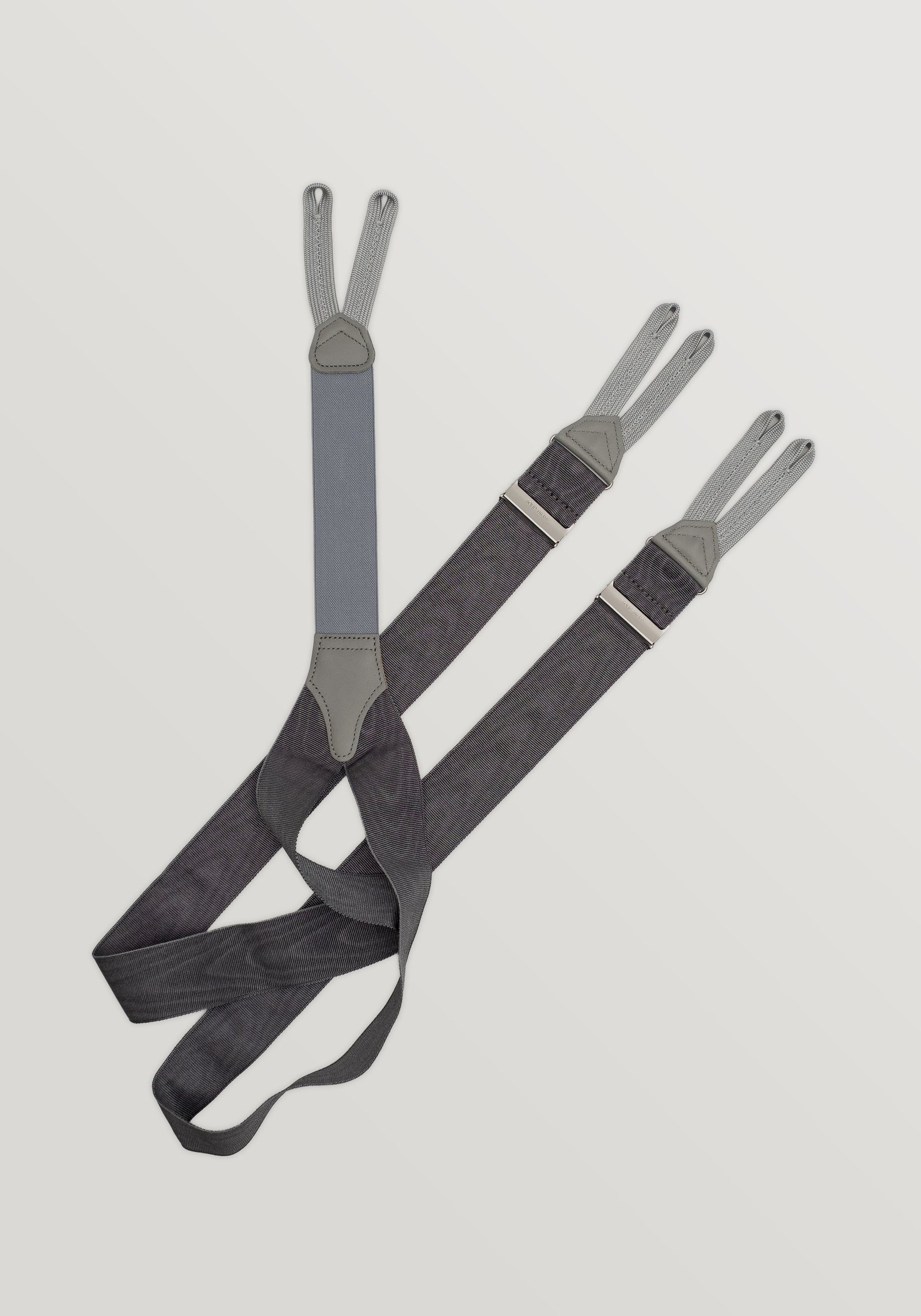Silk Moire Braces With Braid Ends - Grey | 